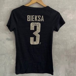 Women’s Signed Vancouver Canucks NHL Bieksa V Neck T Shirt, Size S
